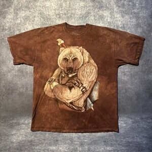 Vintage The Mountain Bear T Shirt Men's 2XL XXL Tie Dye Earth Tone